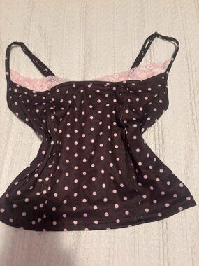 Black & Pink Polka Dot Lace Trim Cami XS
